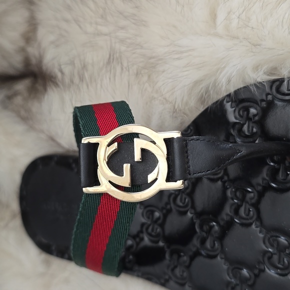 Gucci Interlocking Double G Logo Thong Flip Flap Sandals Guccissima Sz 34 IT - Picture 7 of 17